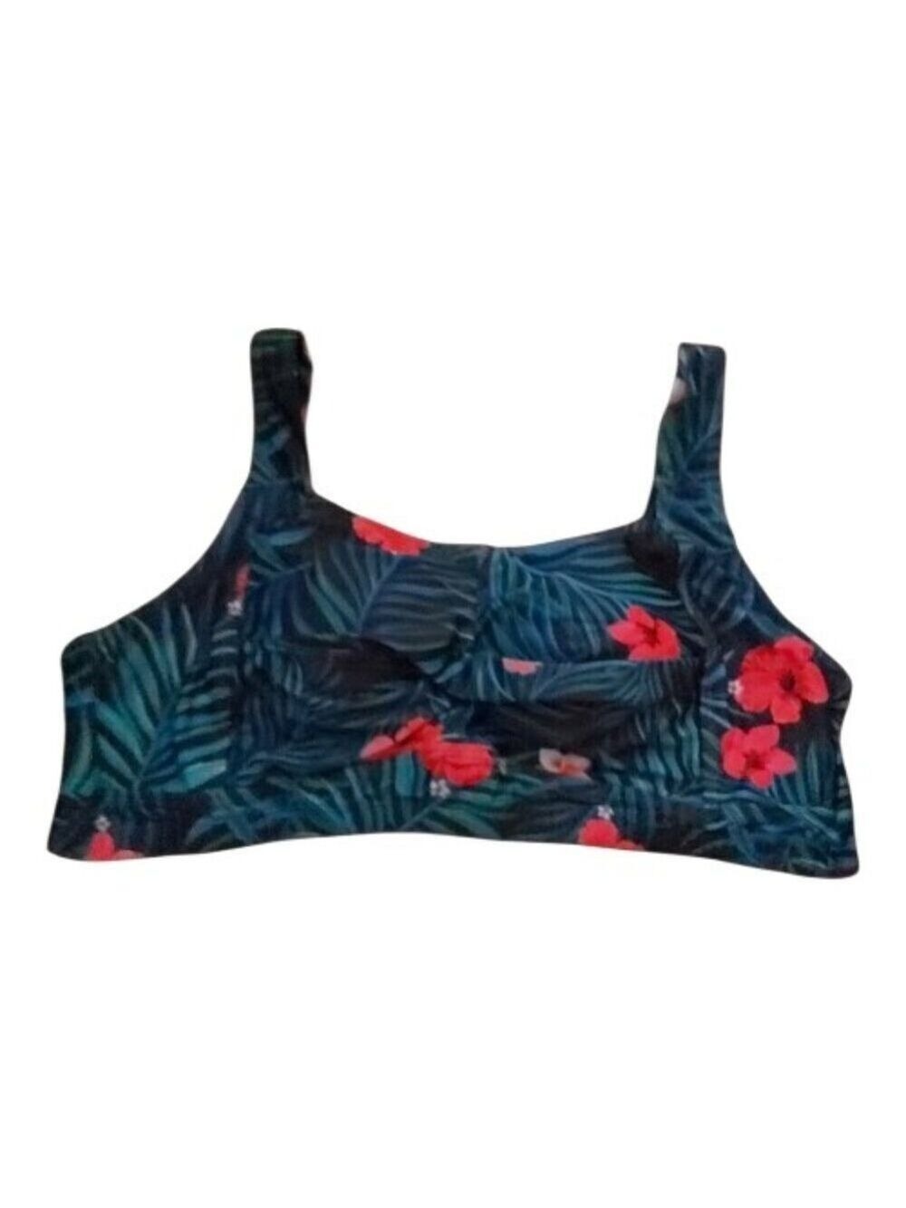 Hanna Nikole Black Floral Bikini Top 20W Plus Size Adjustable Straps Tie Closure